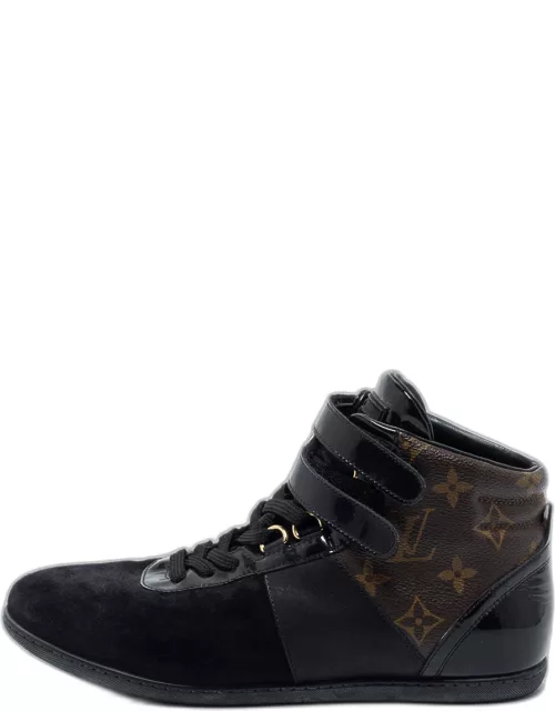 Louis Vuitton Black Leather and Monogram Canvas High Top Sneaker