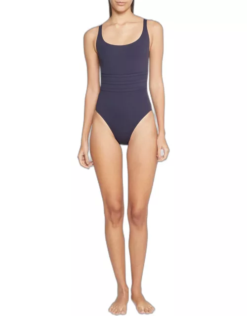 Asia Scoop-Neck One-Piece Swimsuit with Waistband Detai