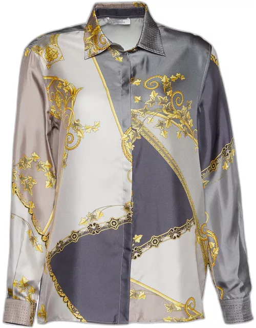 Versace Collection Grey Printed Silk Button Front Shirt
