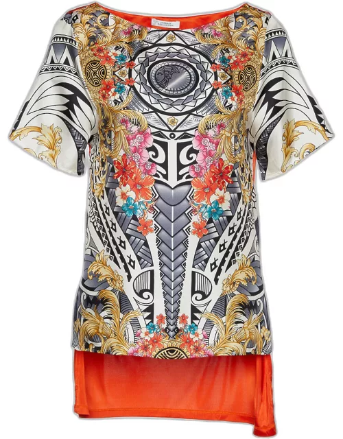 Versace Collection Multicolor Printed Silk & Jersey Hi-Low Hem Top