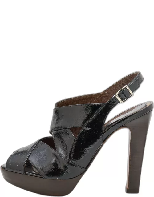 Marni Black Patent Leather Slingback Platform Sandal