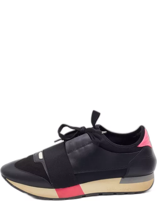 Balenciaga Black Leather and Knit Fabric Race Runner Sneaker