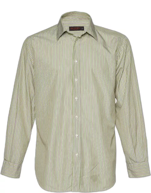 Etro Green Striped Cotton Button Front Shirt
