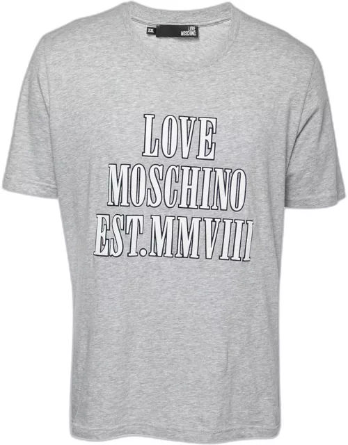 Love Moschino Grey Logo Embroidered Cotton Round Neck T-Shirt