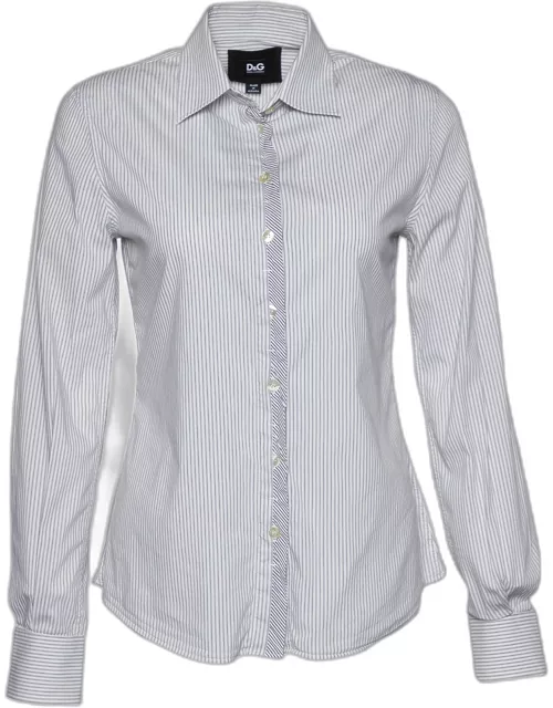 D & G White & Grey Striped Cotton Long Sleeve Shirt