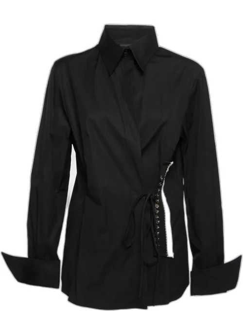 Gianfranco Ferre Vintage Black Cotton Button Detail Tie-Fastening Shirt