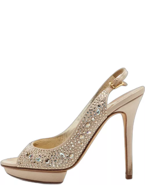 Gina Gold Satin Crystal Embellished Slingback Sandal