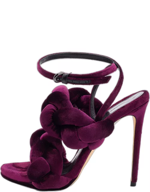 Marco de Vincenzo Plum Purple Braided Velvet Ankle Strap Sandal