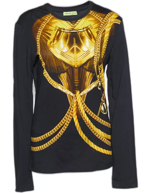 Versace Jeans Black & Gold Chain Link Print Long Sleeve T-Shirt