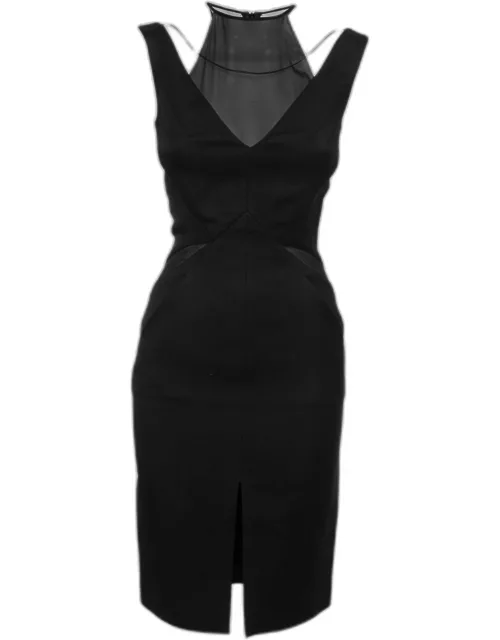 Emilio Pucci Black Crepe Mesh Cutout Detail Midi Dress