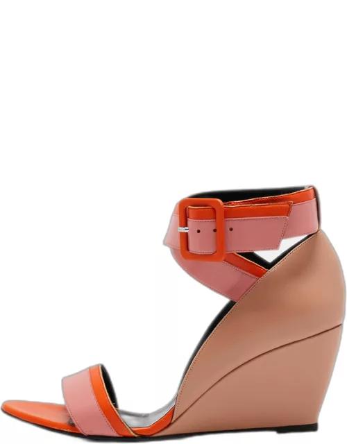 Pierre Hardy Tricolor Leather Wedge Ankle Strap Sandal