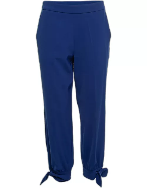 Boutique Moschino Blue Crepe Stretch Bow Detail Trousers