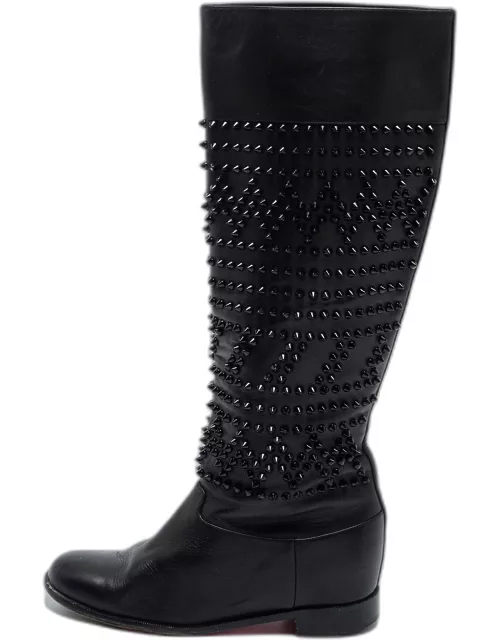 Christian Louboutin Black Leather Rom Chic Riding Boot