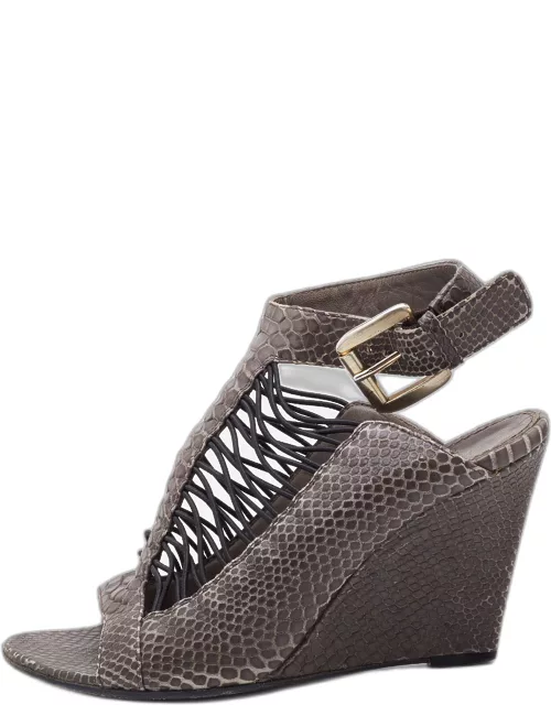Givenchy Grey Python Embossed Leather Wedge Ankle Strap Sandal