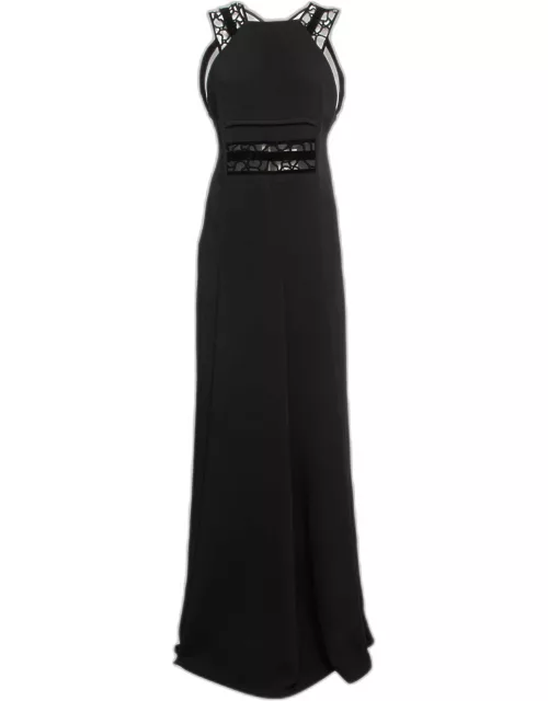 Roland Mouret Black Crepe Lace Inset Vasall Long Dress