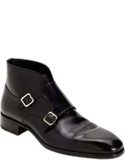 Men's Double-Monk Strap Leather Ankle Boot