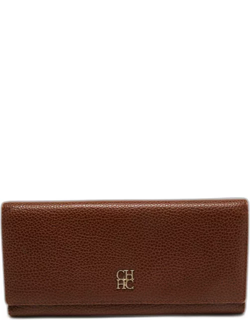 CH Carolina Herrera Brown Leather Continental Flap Wallet
