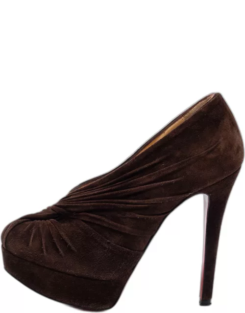 Christian Louboutin Brown Pleated Suede Platform Ankle Bootie