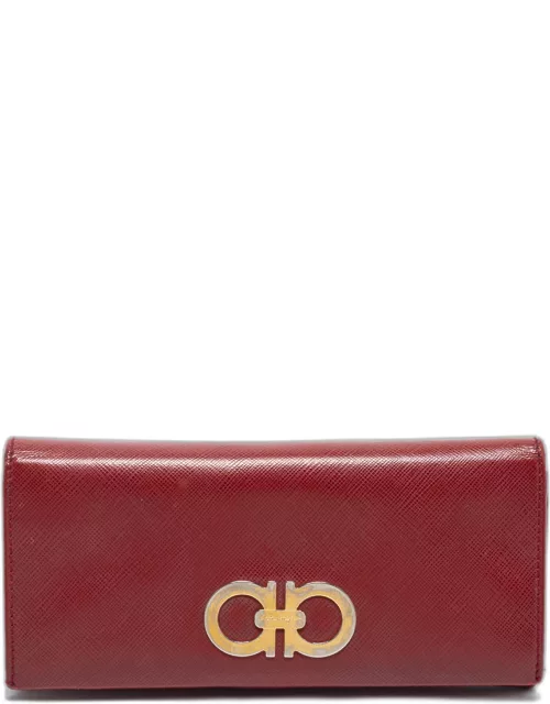 Salvatore Ferragamo Red Leather Double Gancio Continental Wallet