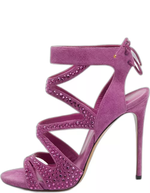 Casadei Purple Suede Crystal Embellished Strappy Sandal
