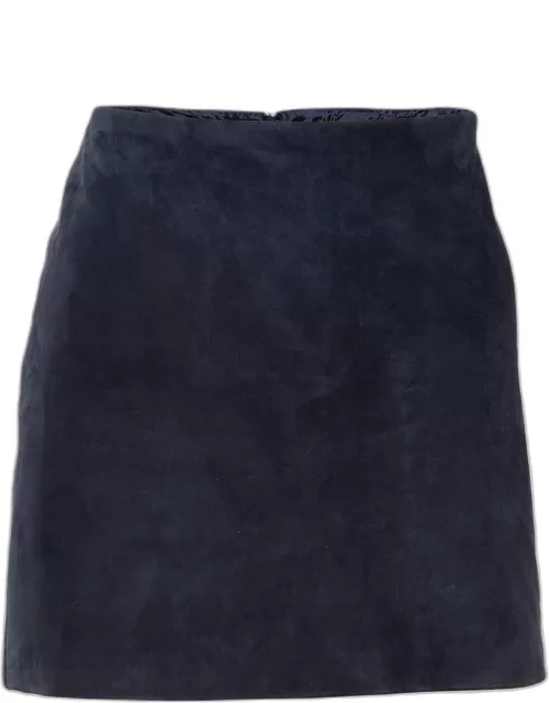 Versace Navy Blue Leather & Silk Paneled Mini Skirt