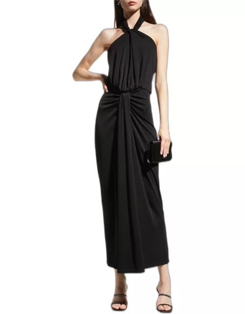 Kaily Twisted Jersey Halter Maxi Dres