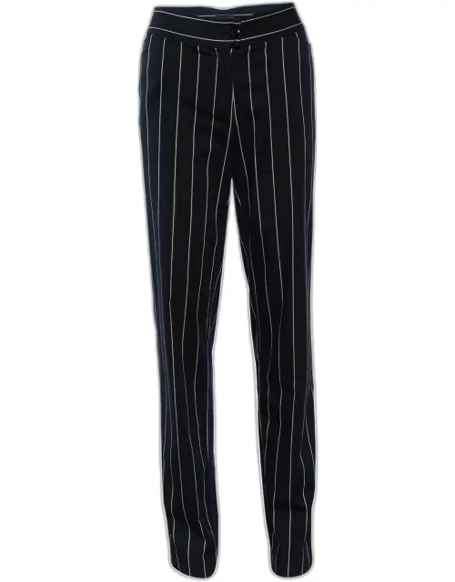 Emporio Armani Black Striped Cotton Tapered Leg Pants