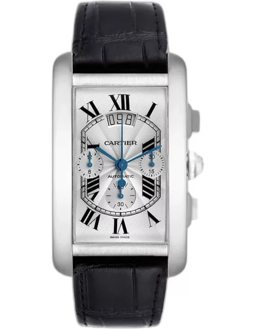 Cartier Silver 18k White Gold Tank Americaine W2609456 Automatic Men's Wristwatch 31 m
