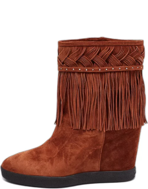 Le Silla Brown Suede Fringe Ankle Length Boot