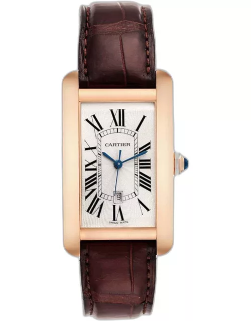 Cartier Silver 18k Rose Gold Tank Americaine W2609156 Automatic Men's Wristwatch 27 m