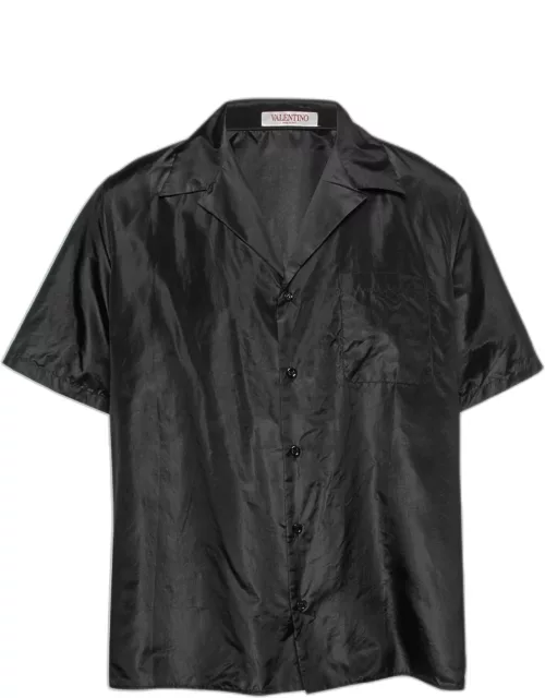 Valentino Black Silk Short-Sleeve Shirt