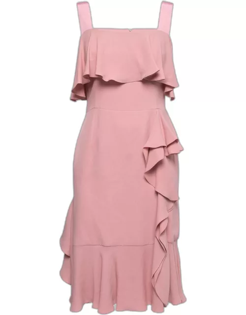 Alexander McQueen Pink Silk Chiffon Ruffled Off-Shoulder Dress