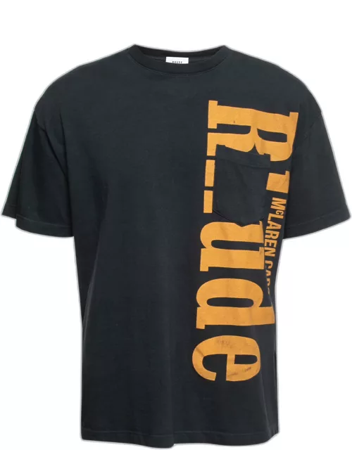 Rhude Grey Cotton Logo Printed Short Sleeve T-Shirt
