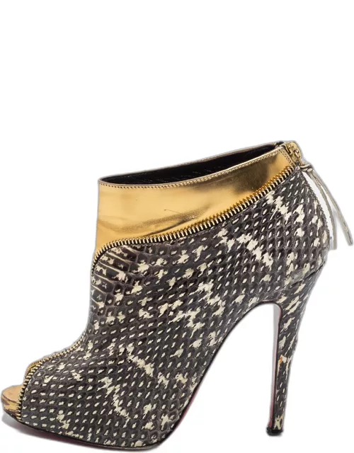 Christian Louboutin Tricolor Water Snake Col Zipped Ankle Bootie