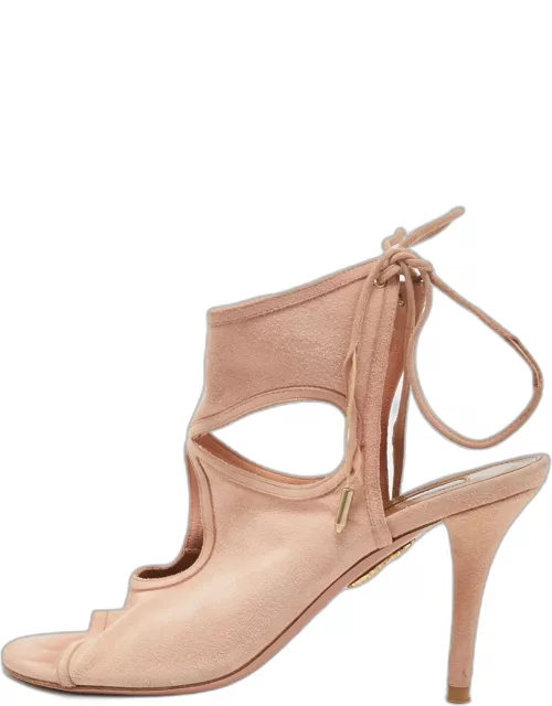 Aquazzura Pink Suede Sexy Thing Ankle Tie Sandal