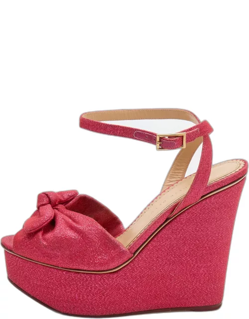 Charlotte Olympia Pink Glitter Fabric Velour Wedge Platform Sandal