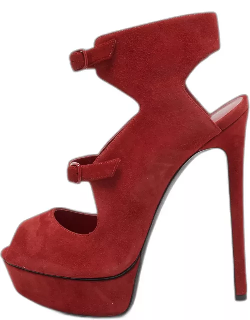 Casadei Red Suede Open Toe Platform Sandal