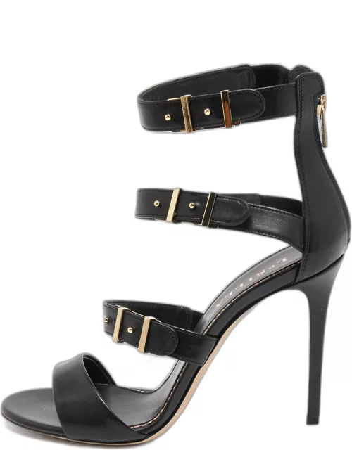 Le Silla Black Leather Ankle Strap Sandal
