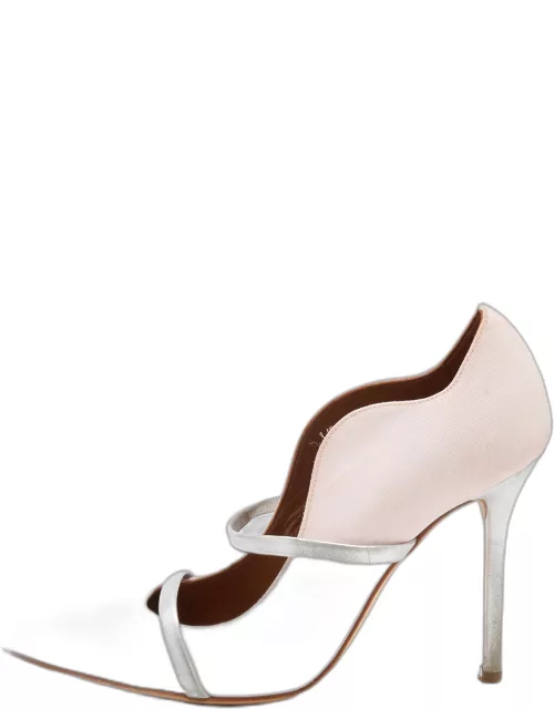 Malone Souliers Light Pink/Silver Fabric and Leather Maureen Pointed Toe Mule