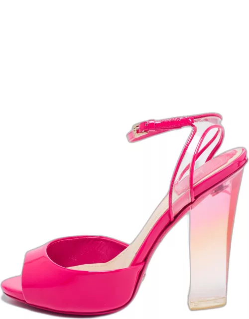 Dior Pink Patent Leather and PVC Clear Block Heels Ankle-Strap Sandal