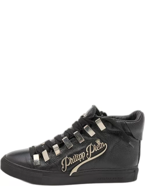 Philipp Plein Black Leather Logo Hight Top Sneaker