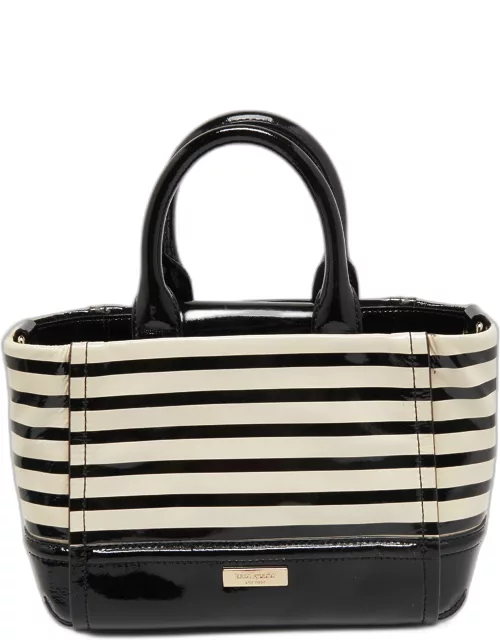 Kate Spade Black/Off White Striped Patent Leather Bow Tote