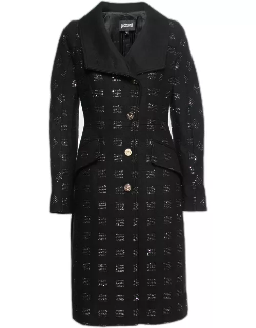 Just Cavalli Black Textured Wool Single-Breasted Coat