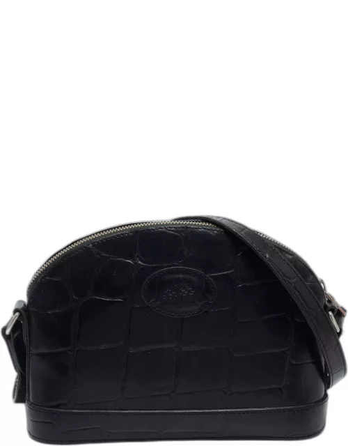 Mulberry Black Croc Embossed Leather Dome Crossbody Bag