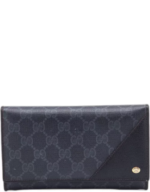 Gucci Black GG Supreme Canvas and Leather Flap Continental Wallet