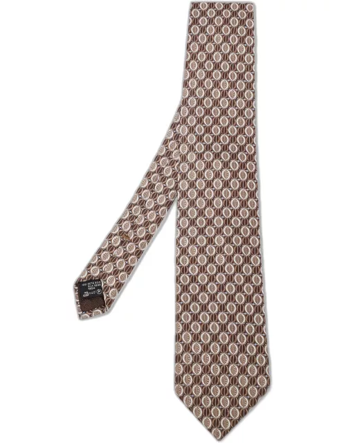 Ermenegildo Zegna Brown Geometric Pattern Jacquard Silk Tie