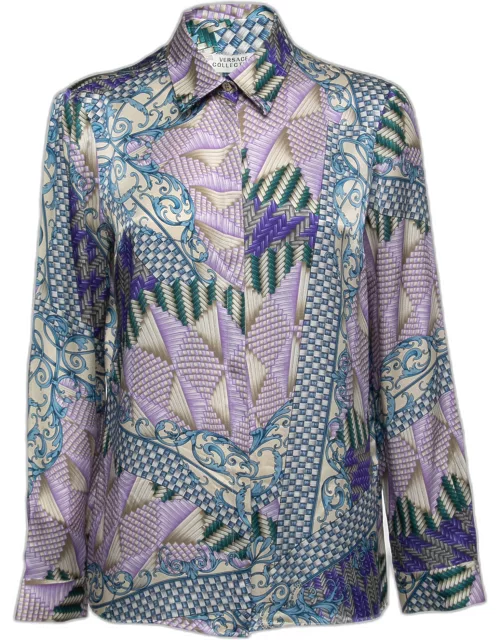 Versace Collection Purple Printed Silk Button Front Shirt