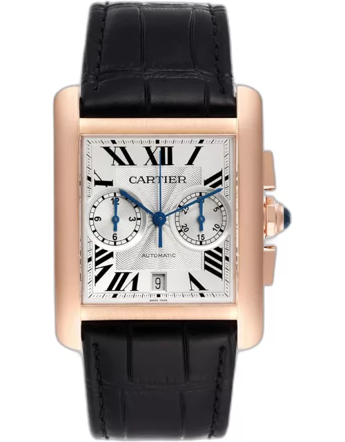 Cartier Silver 18k Rose Gold Tank MC W5330005 Automatic Men's Wristwatch 34 m