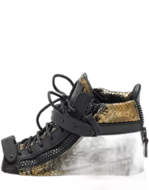 Giuseppe Zanotti Gold/Black Python Embossed Leather Coby High Top Sneaker