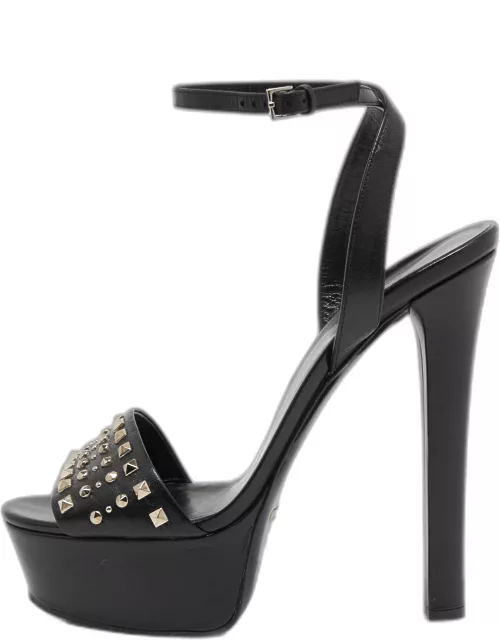 Gucci Black Studded Leather Leila Ankle Strap Sandal